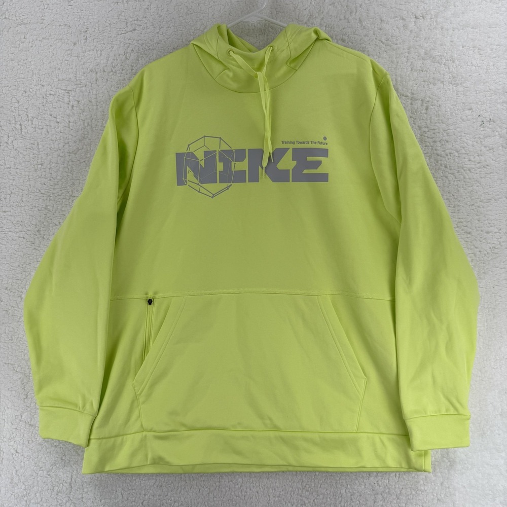 Nike Therma-FIT‎ Hoodie Mens XL Neon Yellow Training Graphic Pullover Sweatshirt